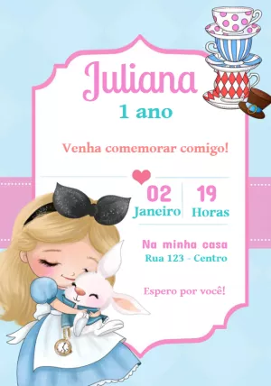 Convite Aniversário Alice no País das Maravilhas para Editar