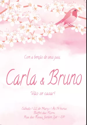 Convite de Casamento Floral com Pássaro para Editar Online