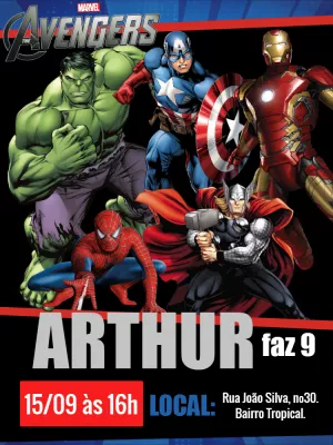 Convite de Aniversário Vingadores com Heróis para Editar Online