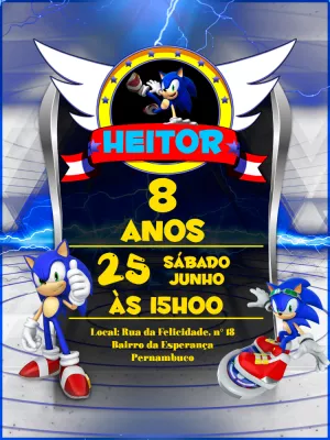 Convite de Aniversário Sonic com o Personagem para Editar Online