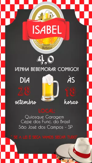Convite Aniversário Tema Boteco para Editar Online