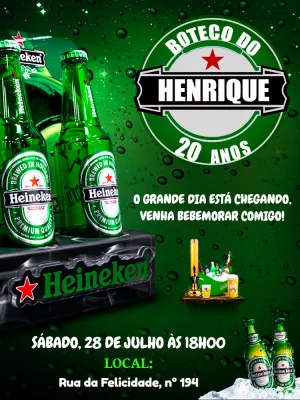 Convite de Aniversário Boteco Heineken para Editar Online