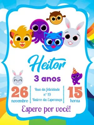 Convite Aniversário Bolofofos com Personagens Editável Online
