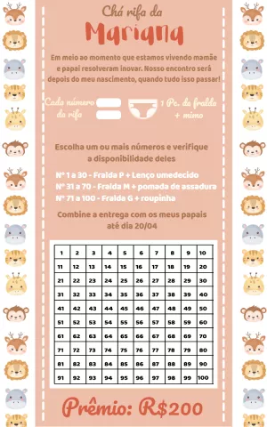 Convite Chá Rifa Safari com Animais para Editar Online