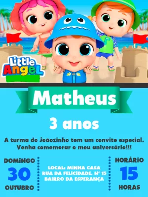 Convite Aniversário Joãozinho Little Angel na Praia para Editar
