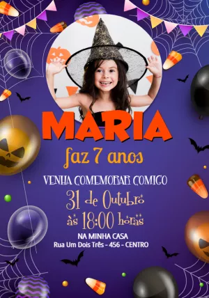 Convite Aniversário Halloween com Foto para Editar Online