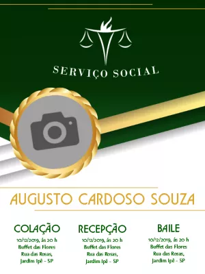 Convite Formatura Serviço Social com Foto para Editar Online