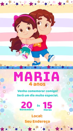 Convite de Aniversário Maria Clara e JP para Editar Online