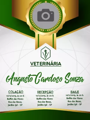Convite de Formatura Veterinária com Foto para Editar Online