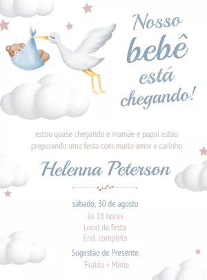 Convite Chá de Bebê Cegonha nas Nuvens para Editar Online