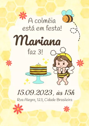 Convite de Aniversário Abelhinha Fofo para Editar Online