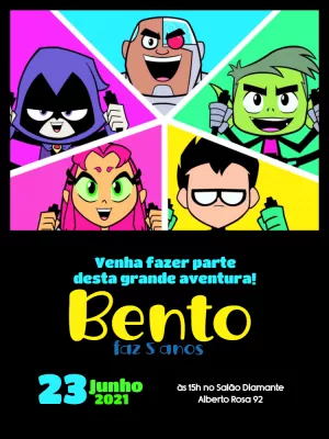 Convite de Aniversário Jovens Titãs com Personagens para Editar