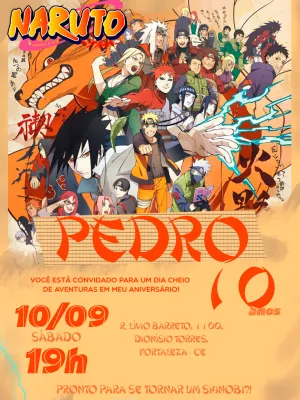 Convite Aniversário Naruto com Personagens para Editar Online