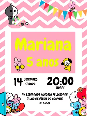 Convite de Aniversário BT21 com Personagens para Editar Online