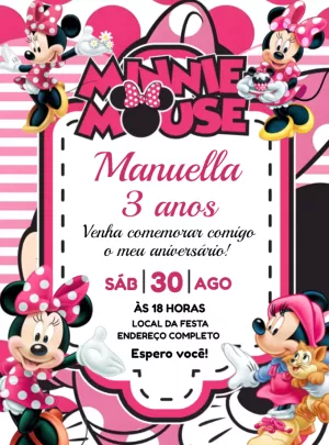 Convite de Aniversário Minnie Mouse Rosa para Editar Online