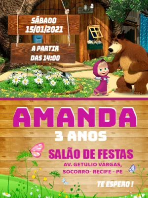 Convite de Aniversário Masha e o Urso para Editar Online