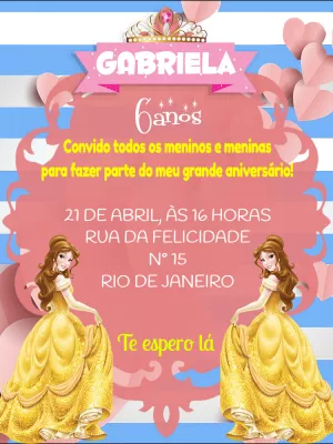 Convite Aniversário A Bela e a Fera para Editar Online