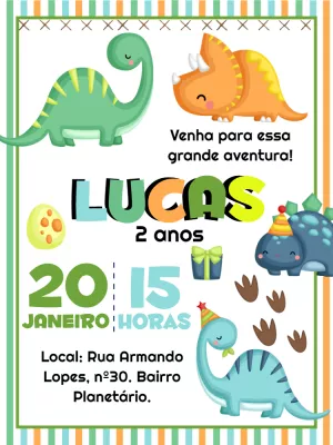 Invitación de cumpleaños Dinosaurio – Estático – Gley Leobas