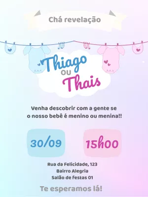 Convite Chá Revelação Varal de Roupas para Editar Online