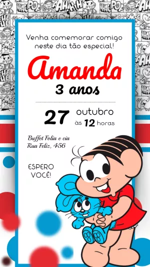 Convite de Aniversário Turma da Mônica para Editar Online