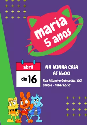 Convite de Aniversário Gato Galáctico Editável Online