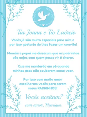 Convite de Batizado para Padrinhos Anjinho para Editar Online