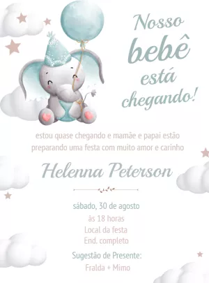 Convite Chá de Bebê Elefantinho Fofo para Editar Online