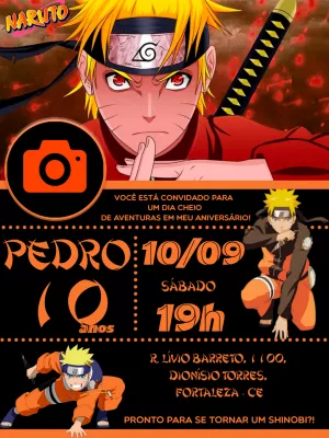 Convite de Aniversário Naruto com Foto para Editar Online