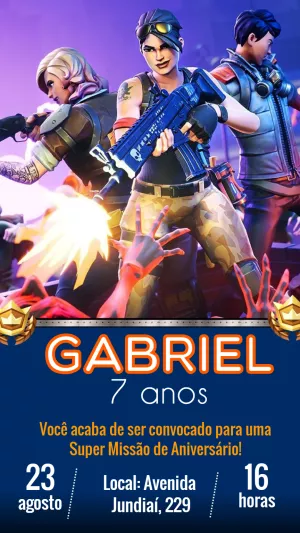 Convite de Aniversário Fortnite com Personagens para Editar