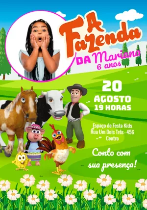 Convite Aniversário Fazenda do Zenon com Foto para Editar Online