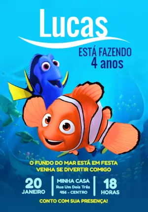 Convite de Aniversário Procurando Nemo para Editar Online