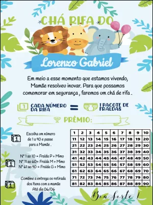 Convite Chá Rifa Safari com Animais Fofos para Editar Online