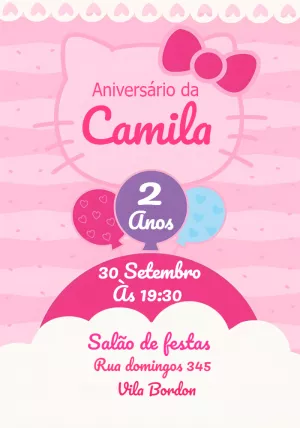 Convite de Aniversário Hello Kitty para Editar Online