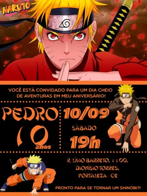 Convite de Aniversário Naruto Editável para Imprimir