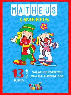 Convite de Aniversário Patati Patatá para Editar Online