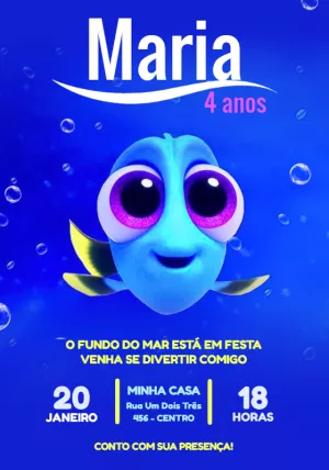 Convite de Aniversário Baby Dory Procurando Nemo para Editar