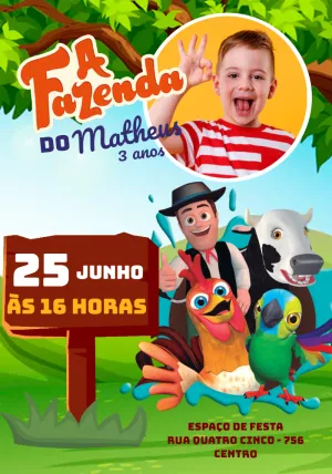 Convite Aniversário A Fazenda do Zenon com Foto para Editar