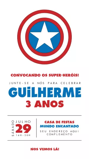 Convite de Aniversário Capitão América para Editar Online