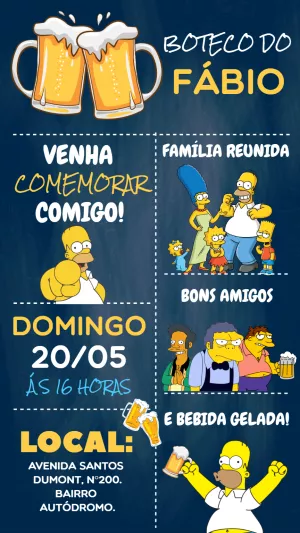 Convite de Aniversário Boteco Simpsons para Editar Online