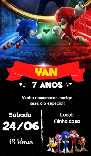 Convite de Aniversário Sonic o Filme para Editar Online
