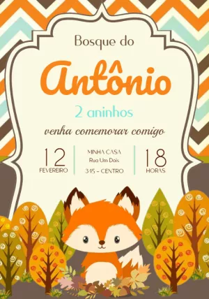 Convite Aniversário Bosque com Raposinha para Editar Online