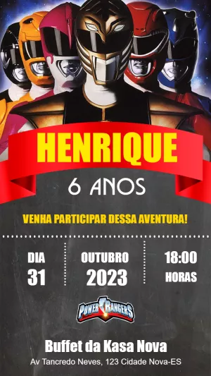 Convite de Aniversário Power Rangers para Editar Online