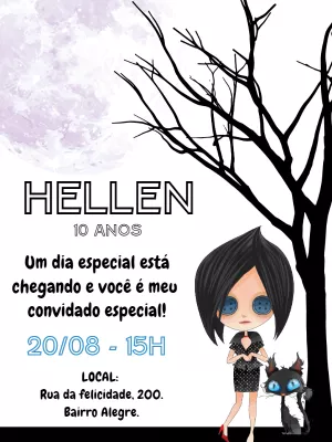 Convite de Aniversário Coraline para Editar e Imprimir