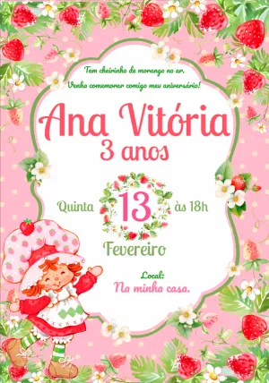 Convite de Aniversário Moranguinho para Editar Online