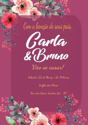 Convite de Casamento Floral Magenta para Editar Online