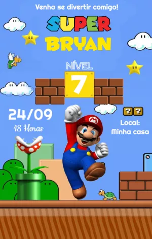 Convite de Aniversário Super Mario para Editar Online