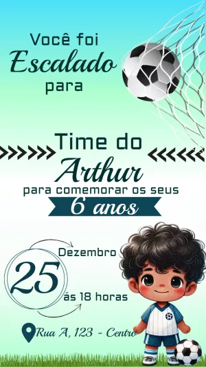 Convite de Aniversário Futebol Menino para Editar Online