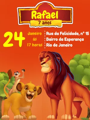 Convite Aniversário Rei Leão com Personagens para Editar