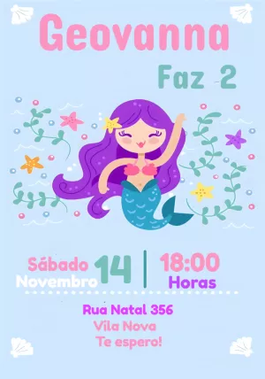 Convite de Aniversário Sereia Fundo do Mar para Editar Online
