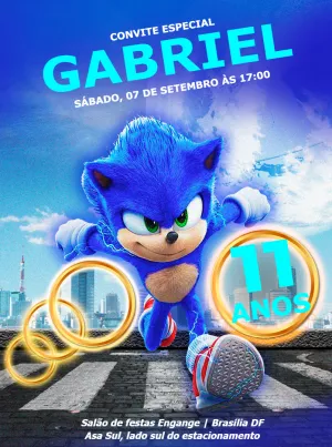 Convite de Aniversário Sonic do Filme para Editar Online